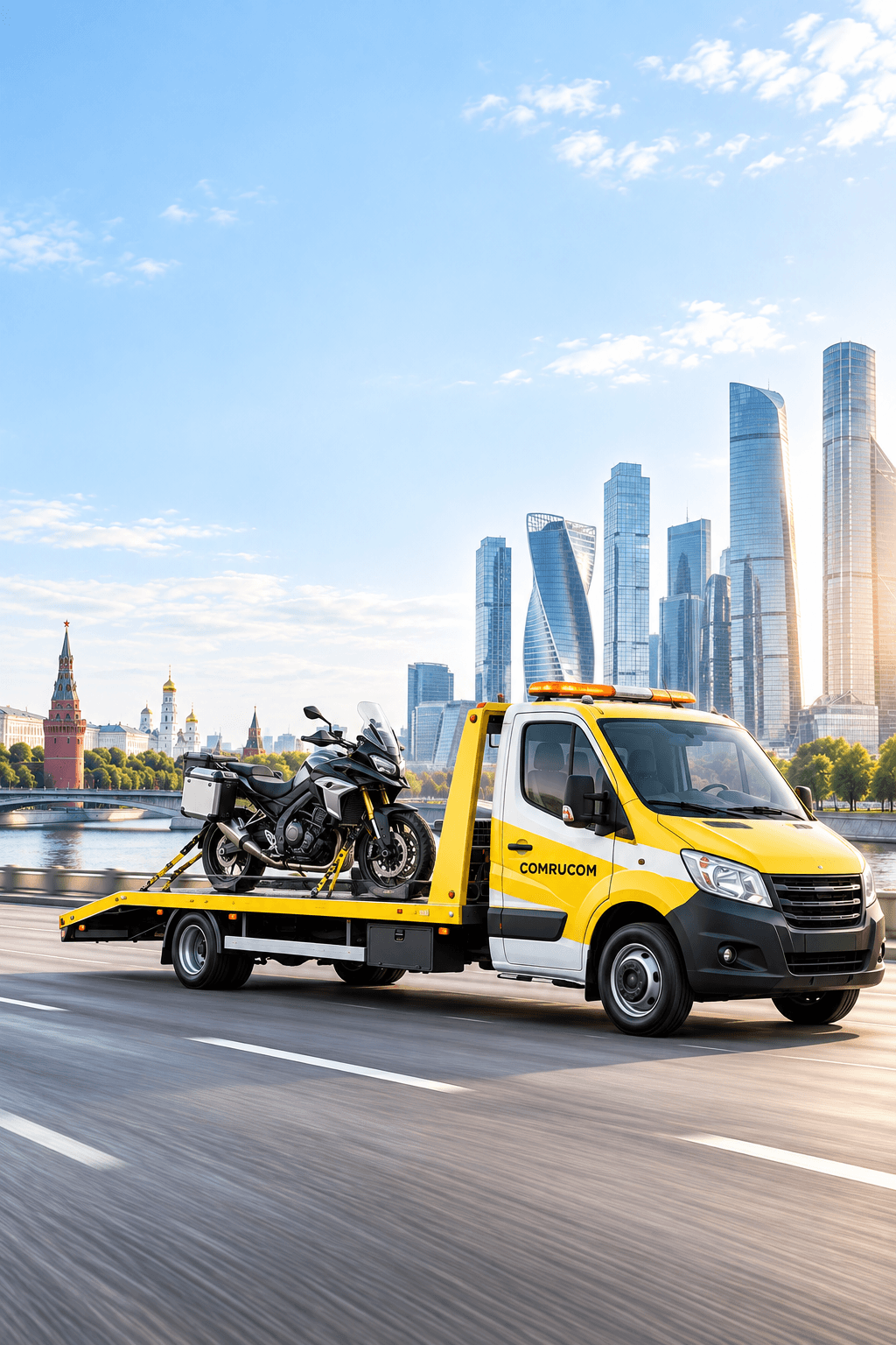 Эвакуатор COMRUCOM с мотоциклом